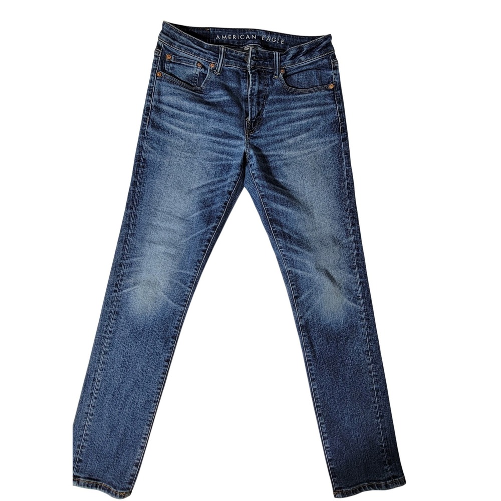 American Eagle Slim Straight Jeans Mens 31x32 Medium Wash Blue Denim Stretch